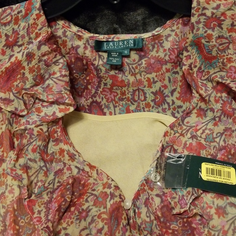 Ralph Lauren 100% Silk Top w/Shell NWT